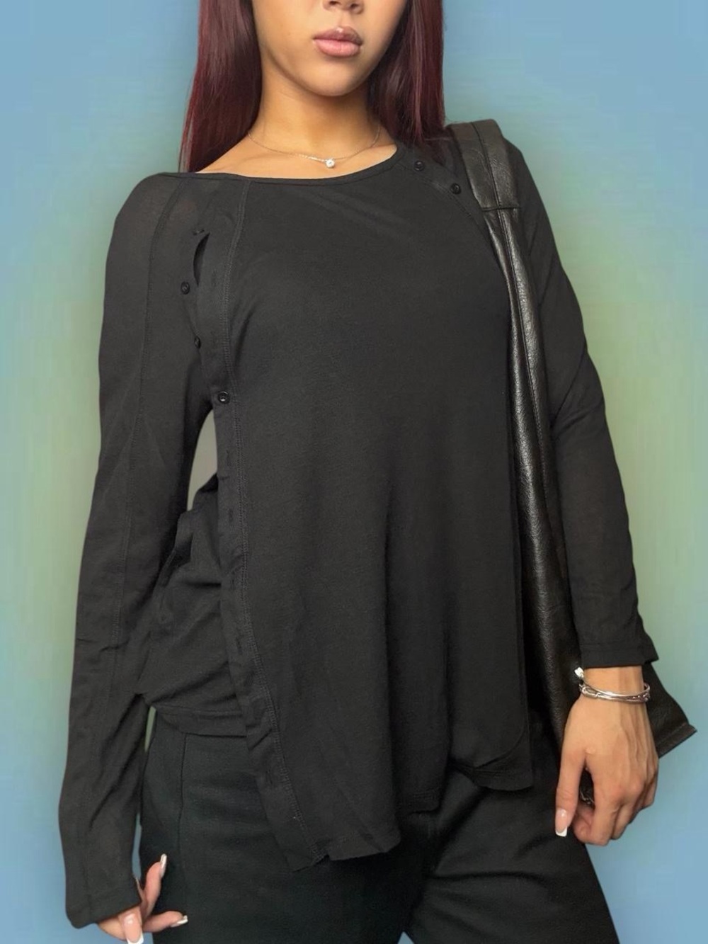 Black Men’s Button-Accent Long Sleeve Top